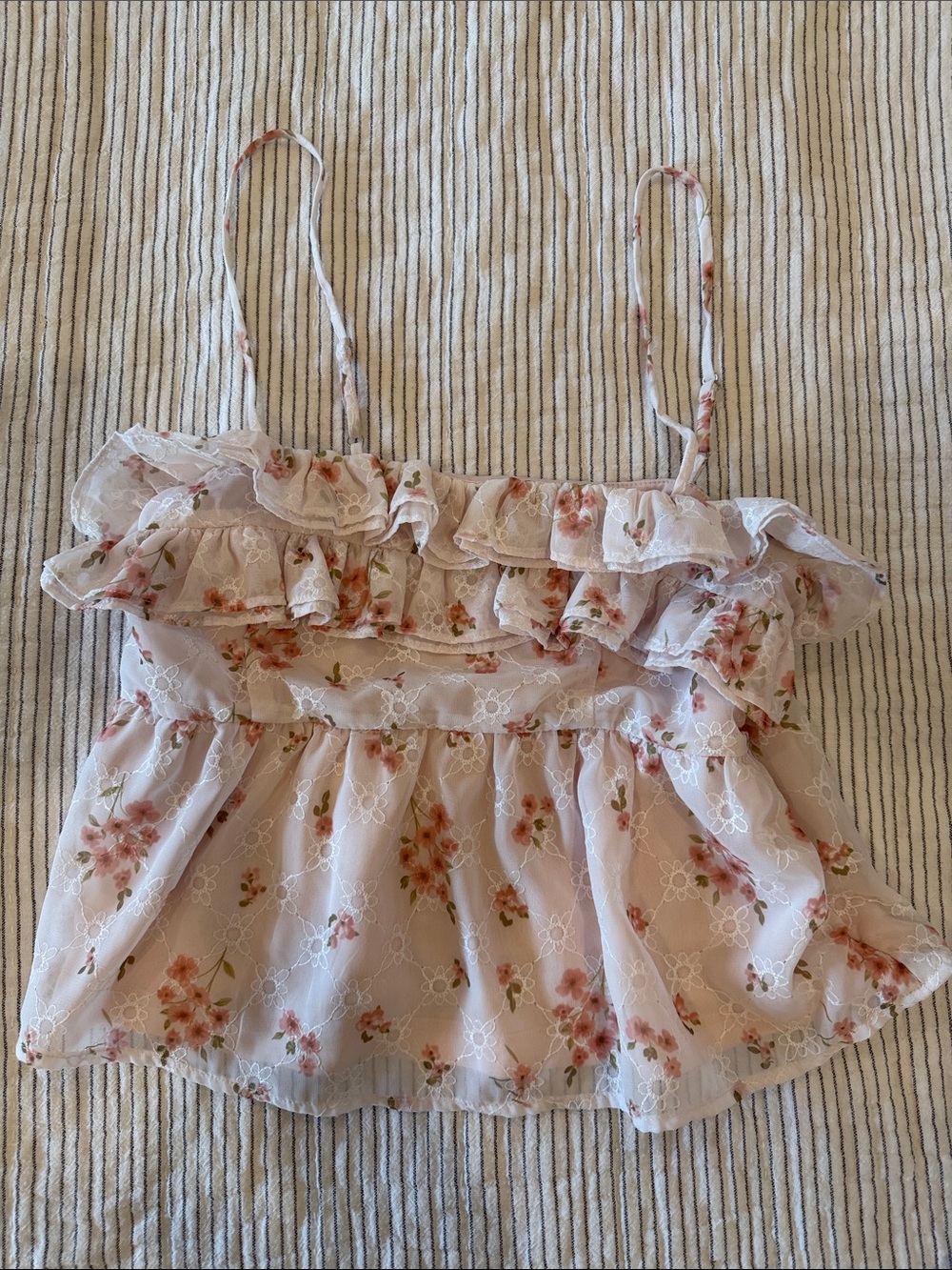 Floral Ruffle Spaghetti Strap Top - Pink Y2K